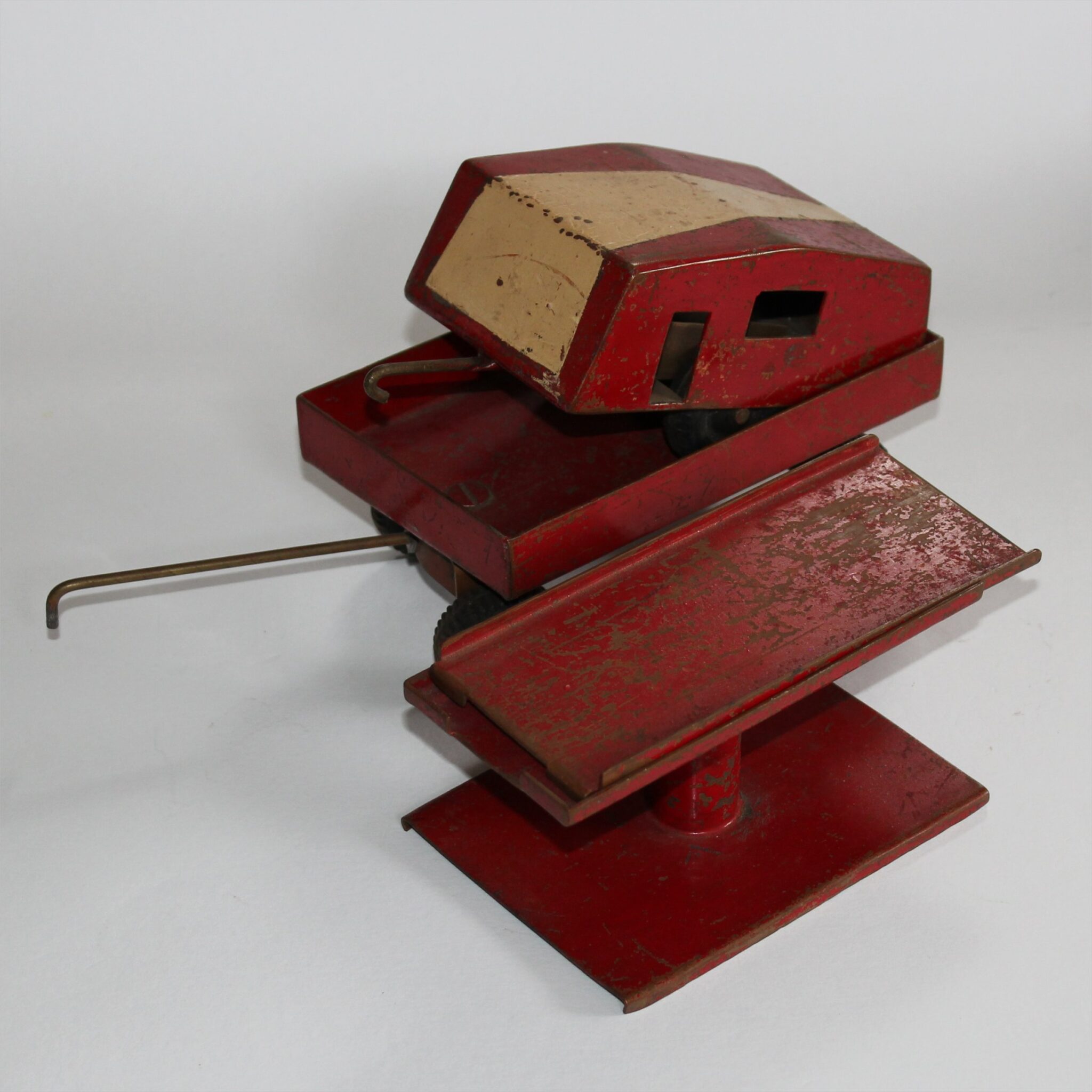 Set of 3 Hand Crafted Copper Toys Trailer, Caravan and Hoist with