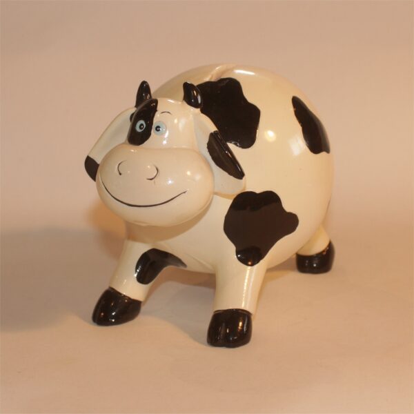 Money Box Coin Bank Ceramic Cow White with Black Markings