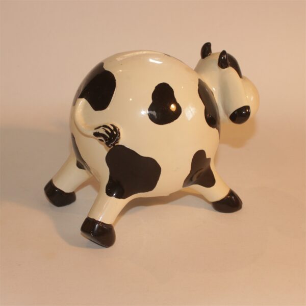 Money Box Coin Bank Ceramic Cow White with Black Markings