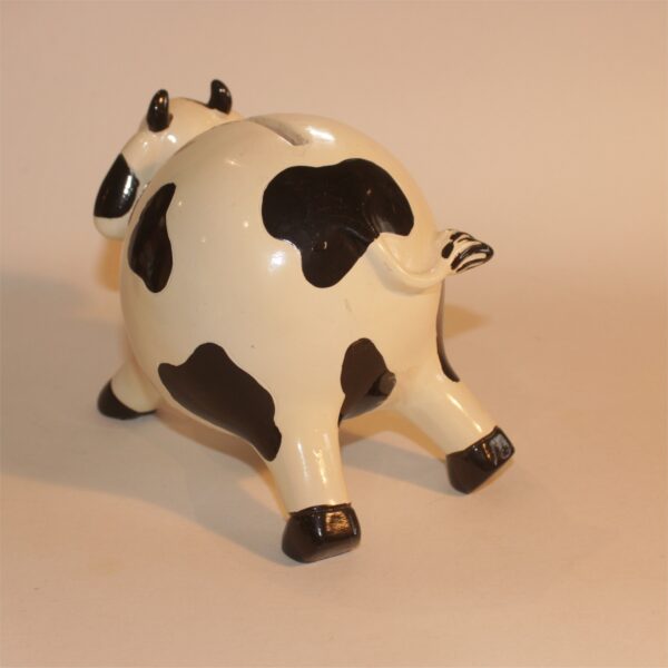 Money Box Coin Bank Ceramic Cow White with Black Markings