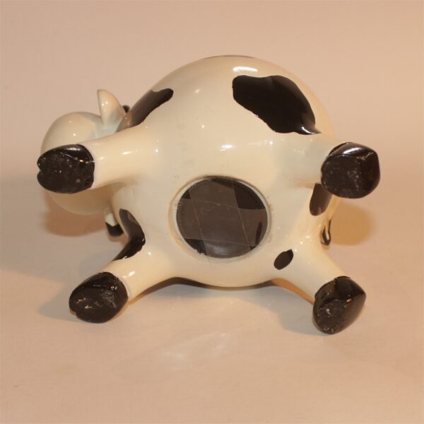 Money Box Coin Bank Ceramic Cow White with Black Markings