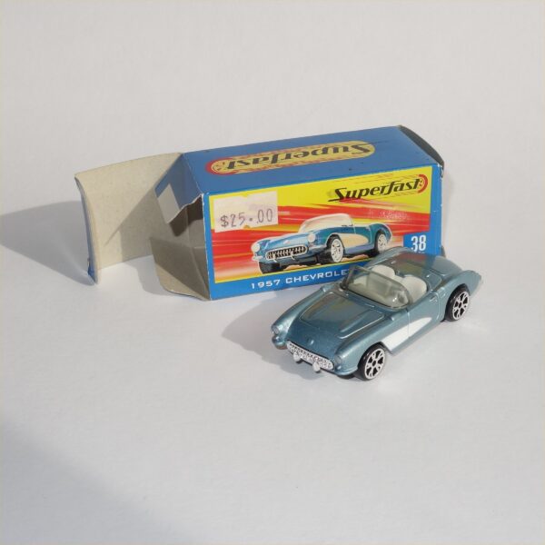 Matchbox  Superfast #38  1957 Chevrolet Corvette Open Top Silver Blue - Image 2