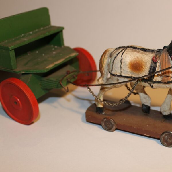 Antique PreWar Austria Composition Putz Paper Mache Draught Horse & Cart Pull Toy