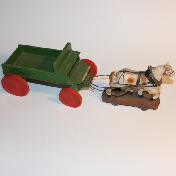 Antique PreWar Austria Composition Putz Paper Mache Draught Horse & Cart Pull Toy