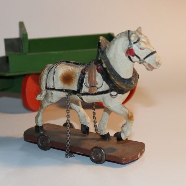 Antique PreWar Austria Composition Putz Paper Mache Draught Horse & Cart Pull Toy