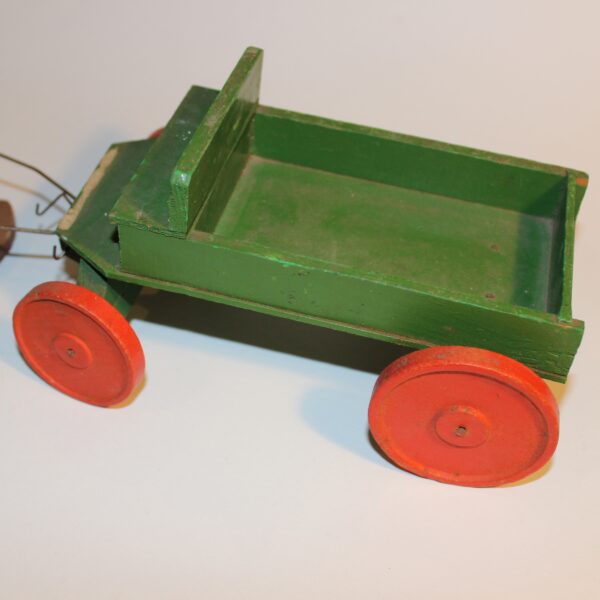 Antique PreWar Austria Composition Putz Paper Mache Draught Horse & Cart Pull Toy