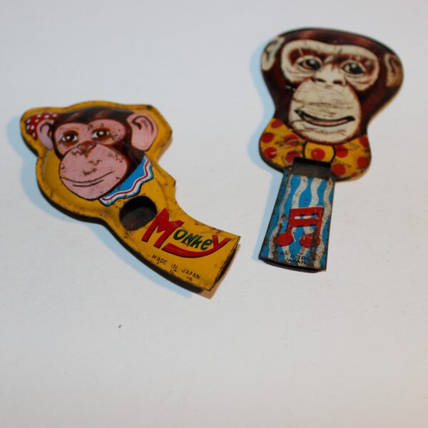 Vintage Japan Whistle Party Favour Show Bag Lot of 2 Monkey Images