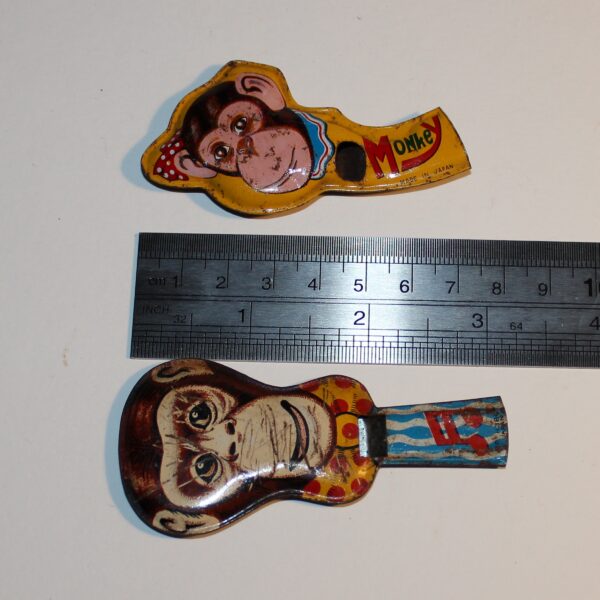 Vintage Japan Whistle Party Favour Show Bag Lot of 2 Monkey Images