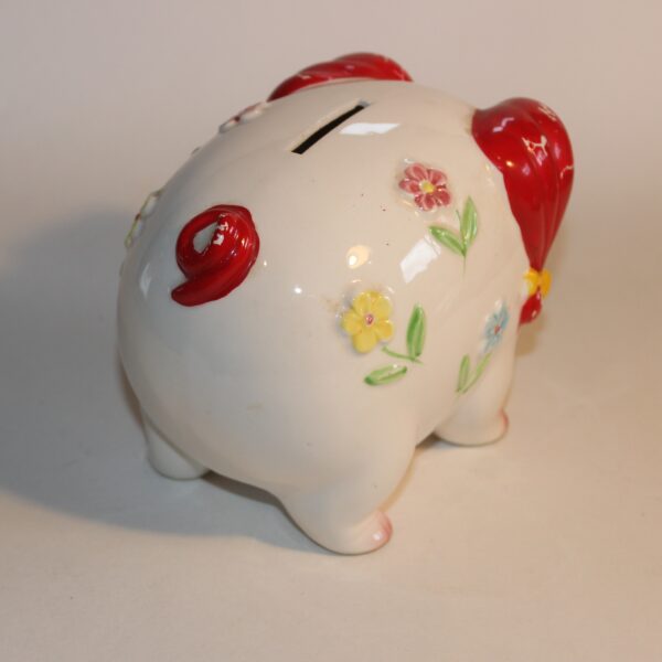 Money Box Bank Pig China Clay with Flower Motifs