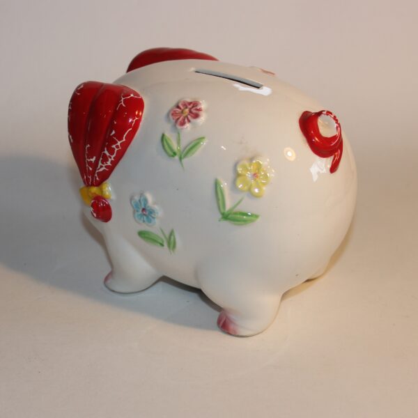 Money Box Bank Pig China Clay with Flower Motifs