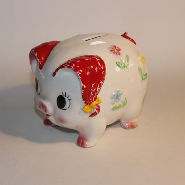 Money Box Bank Pig China Clay with Flower Motifs